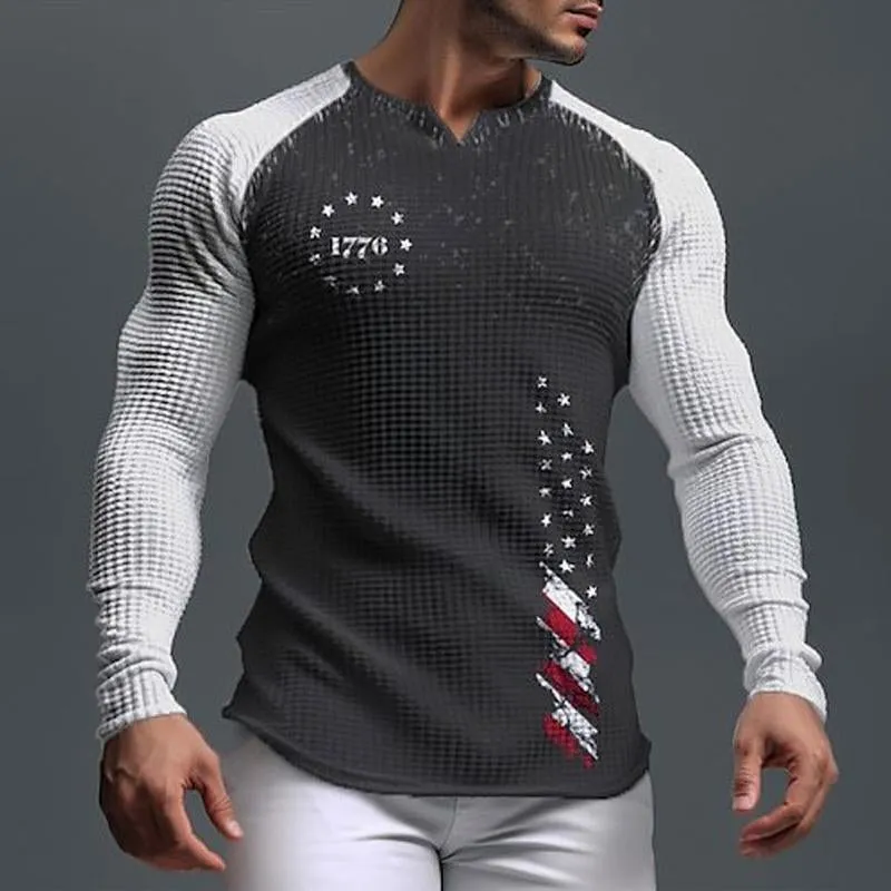 Men's V-neck Independence Day Casual Long-sleeved T-shirt 86239536X sold by Manly product image thumbnail 5