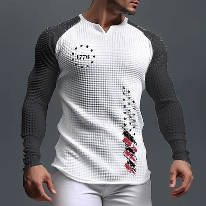 Men's V-neck Independence Day Casual Long-sleeved T-shirt 86239536X sold by Manly product image thumbnail 4