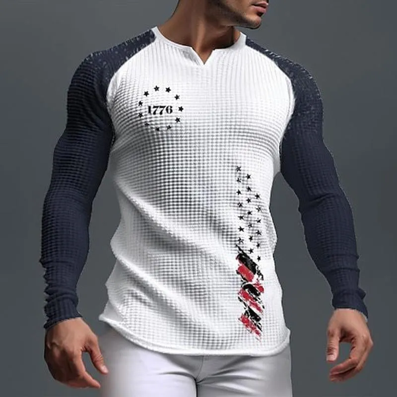 Men's V-neck Independence Day Casual Long-sleeved T-shirt 86239536X sold by Manly product image thumbnail 3