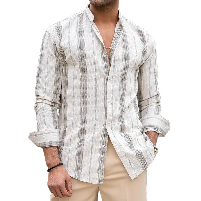 Men's Retro Casual Waffle Stripe Print Shirt 44626290TO sold by Manly