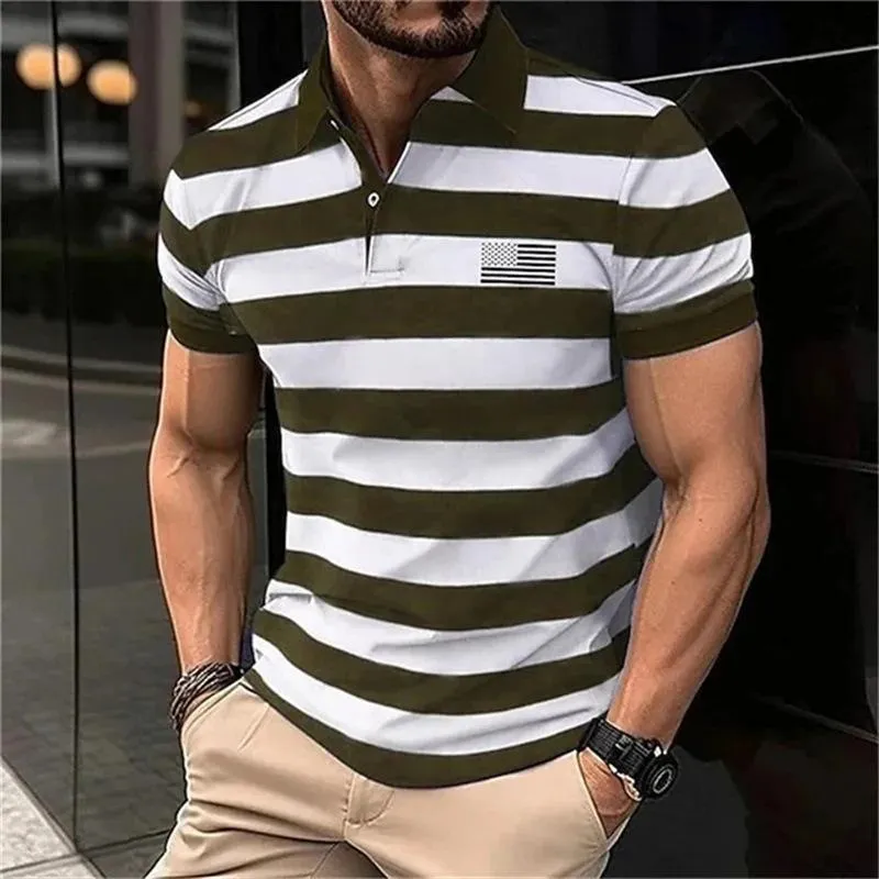 Men's Short-sleeved Lapel Striped Printed Casual POLO Shirt 03243472X sold by Manly product image thumbnail 3