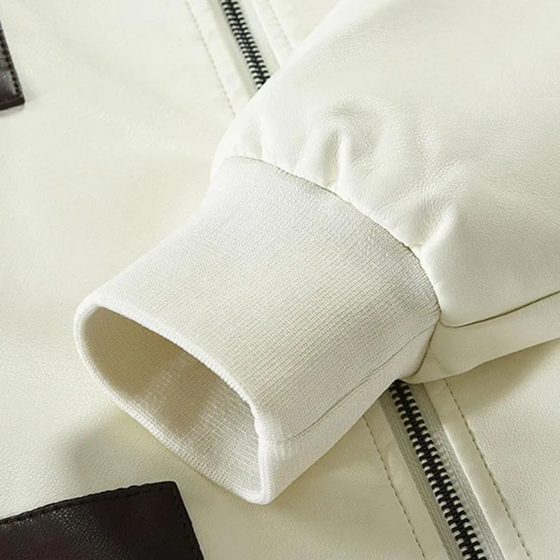 Men's Stylish Colorblock Patchwork Lapel Leather Motorcycle Jacket 77166987M sold by Manly product image thumbnail 5