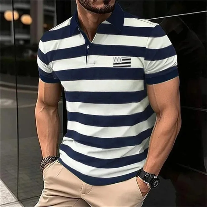 Men's Short-sleeved Lapel Striped Printed Casual POLO Shirt 03243472X sold by Manly product image thumbnail 4