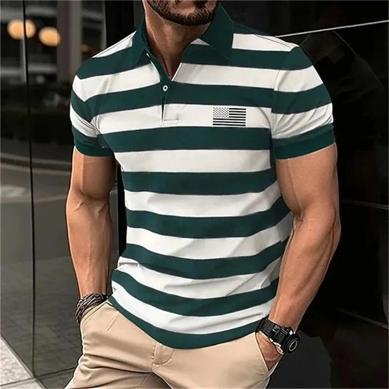 Men's Short-sleeved Lapel Striped Printed Casual POLO Shirt 03243472X sold by Manly product image thumbnail 2