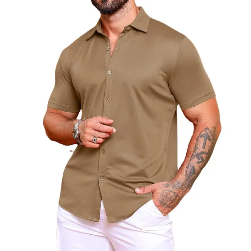 Men's Solid Color Knitted Lapel Short-Sleeved Shirt 38572751Y sold by Manly