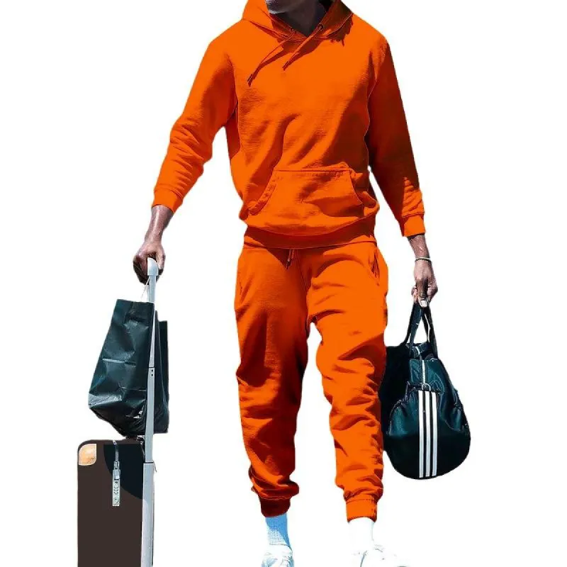 Men's Casual Sports Solid Color Long Sleeve Fleece Hoodie Pants Set 49462316M sold by Manly