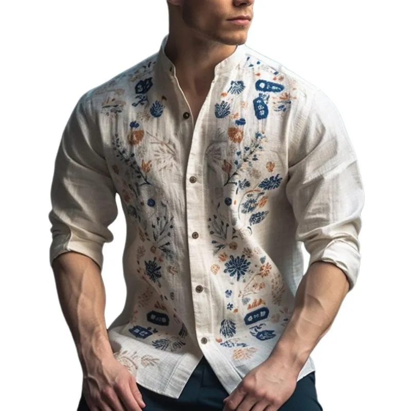 Men's Casual Floral Print Crew Neck Long Sleeve Shirt 16794818Y sold by Manly
