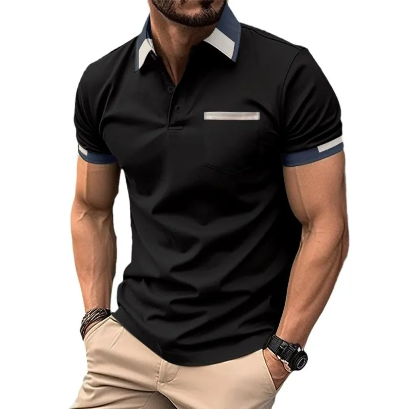 Men's Colorblock Lapel Short Sleeve Casual Polo Shirt 88141700Z sold by Manly