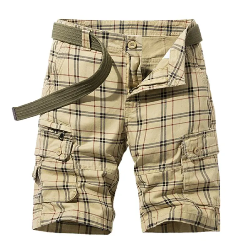 Men's Casual Cotton Plaid Multi-Pocket Slim Fit Cargo Shorts (Belt Excluded) 52553957M sold by Manly
