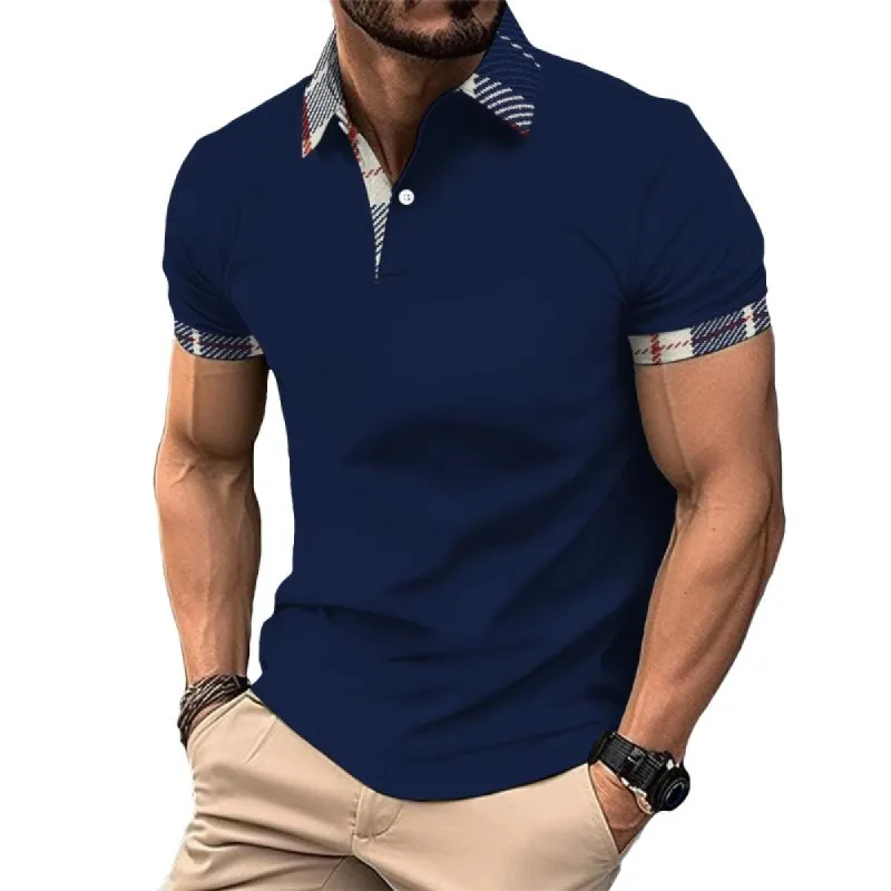 Men's Casual Plaid Color Block Polo Shirt 80125757TO made by Manly