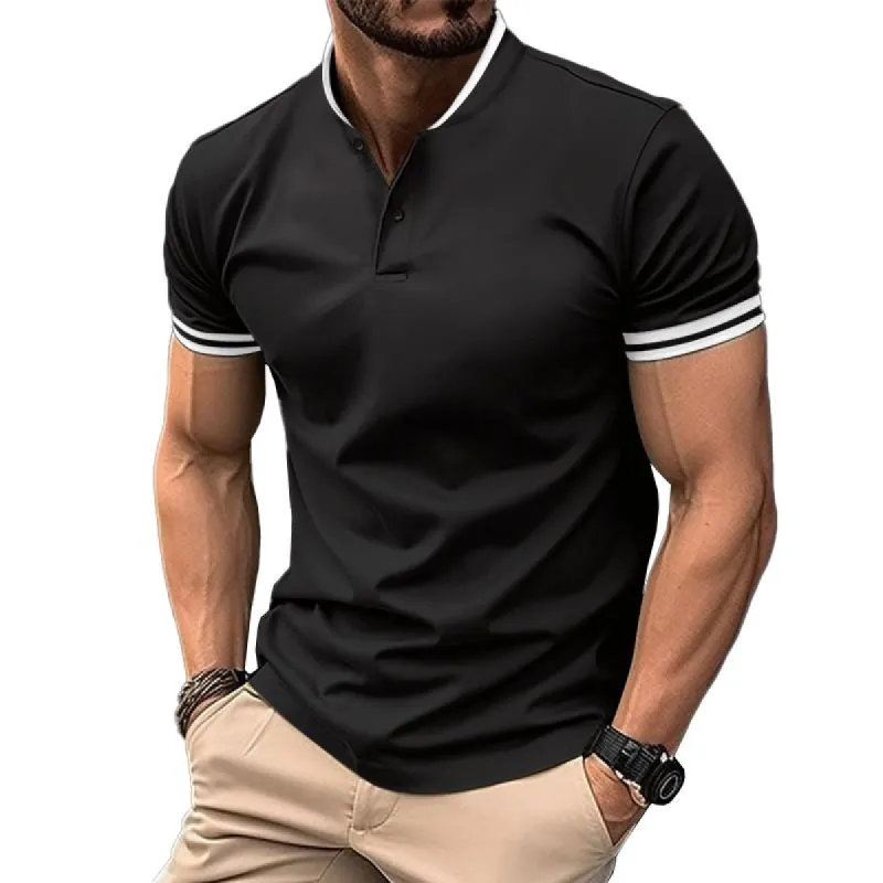 Men's Color Block Henley Collar Short Sleeve Casual T-shirt 88418155Z sold by Manly