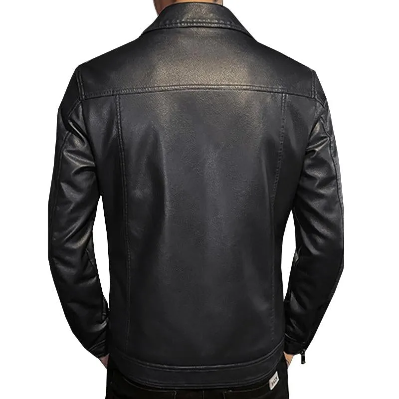 Men's Vintage Lapel Zipper Slim Leather Biker Jacket 52972712M sold by Manly product image thumbnail 5