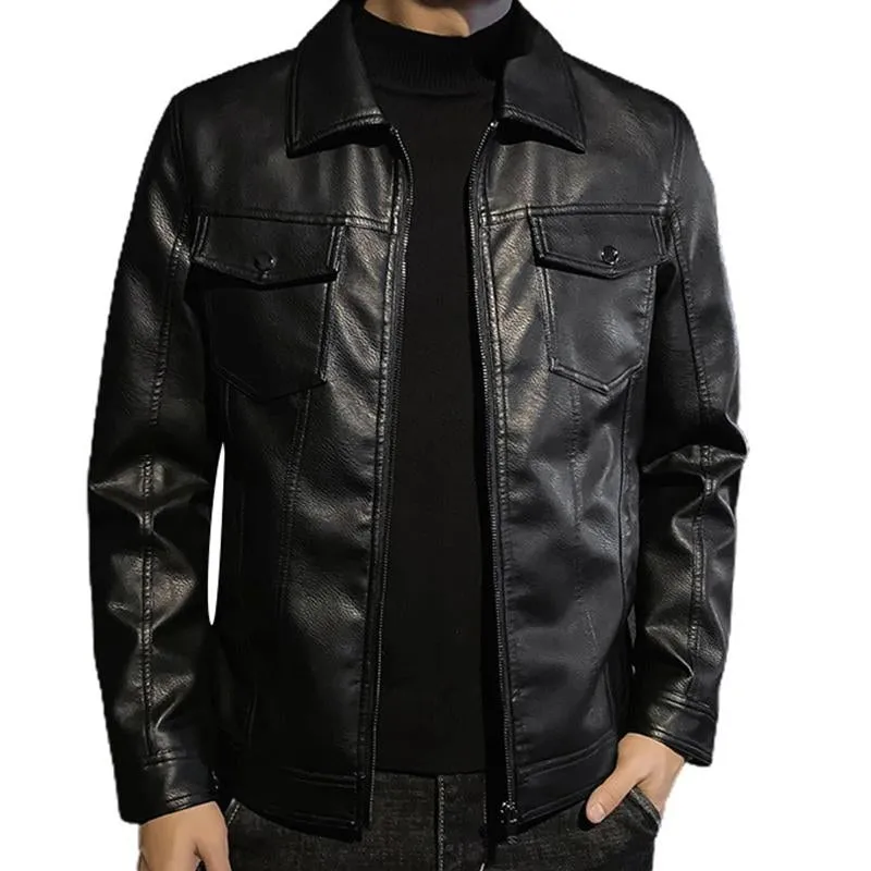 Men's Vintage Lapel Zipper Slim Leather Biker Jacket 52972712M sold by Manly product image thumbnail 3