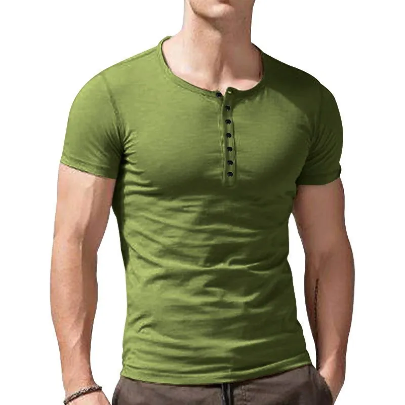 Men's Casual Round Neck Short Sleeve Slim Fit Henley T-Shirt 44091936M sold by Manly