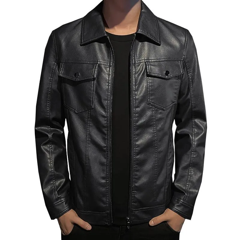 Men's Vintage Lapel Zipper Slim Leather Biker Jacket 52972712M sold by Manly
