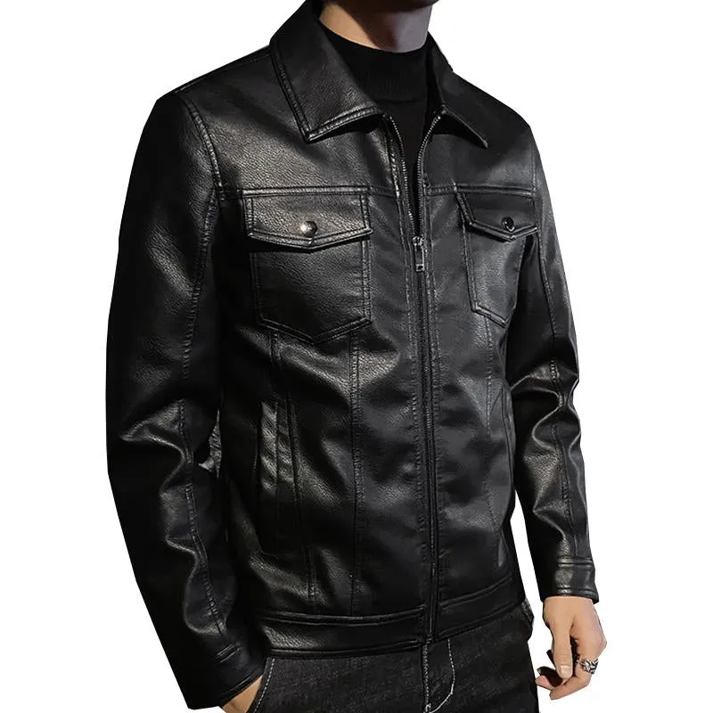 Men's Vintage Lapel Zipper Slim Leather Biker Jacket 52972712M sold by Manly product image thumbnail 4