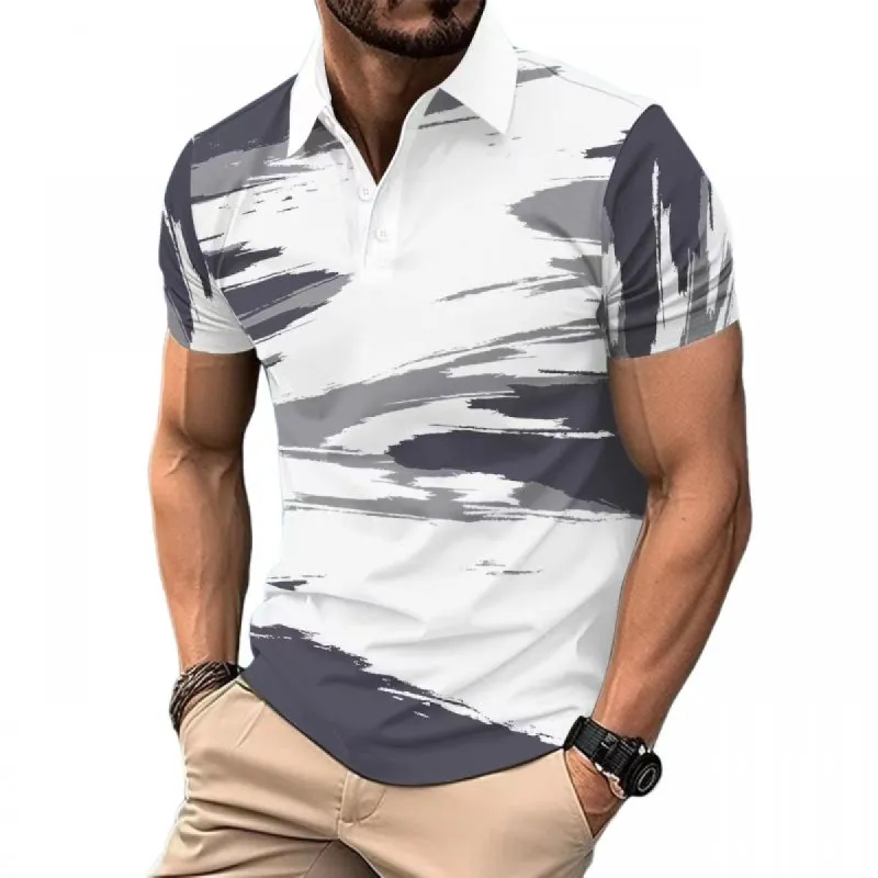 Men's Casual Printed Lapel Short Sleeve Polo Shirt 61921182M sold by Manly