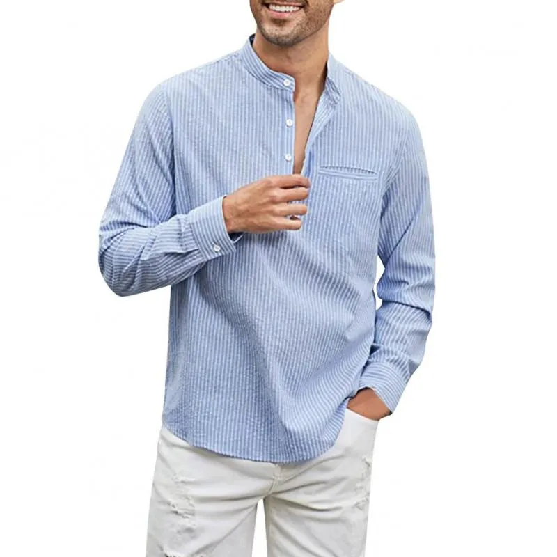 Men's Striped Henley Collar Long Sleeve Shirt 69315461Z sold by Manly