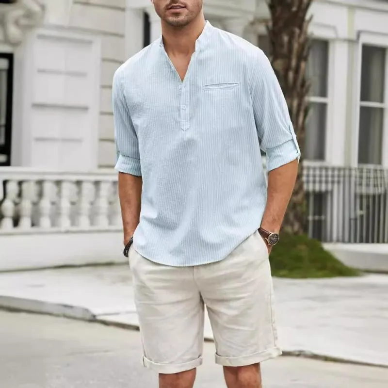 Men's Striped Henley Collar Long Sleeve Shirt 69315461Z sold by Manly product image thumbnail 4