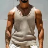Men's Solid Color Round Neck Striped Textured Tank Top 77270227X sold by Manly