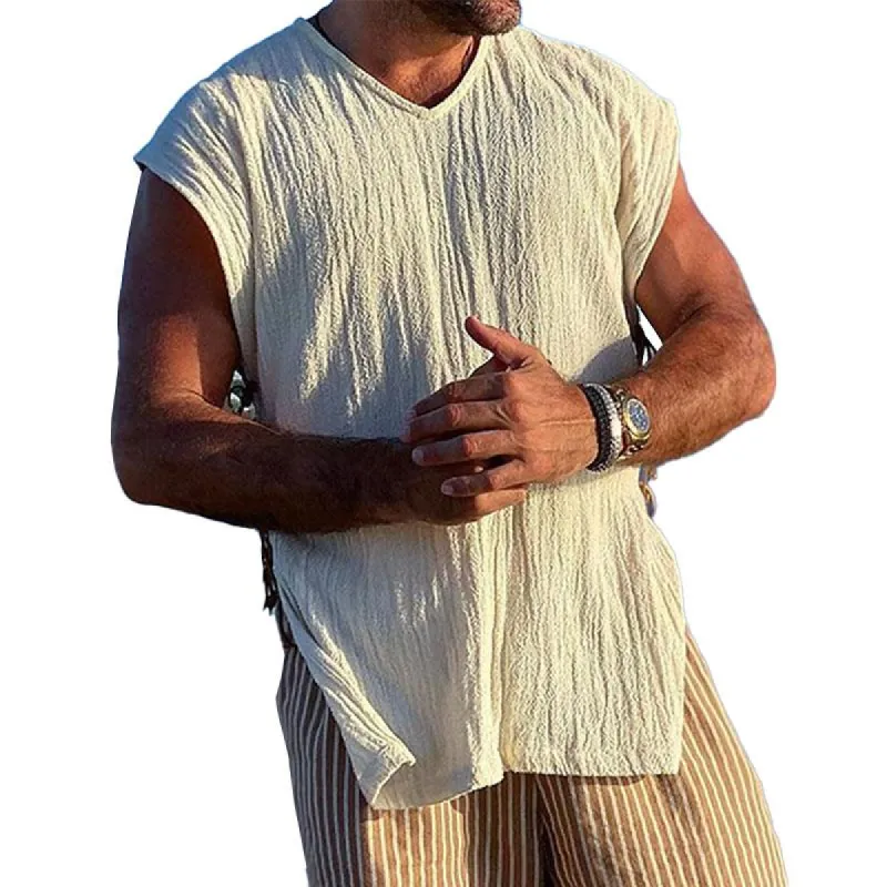 Men's Summer Plain V Neck Casual Fit Tank Top 71336363M sold by Manly