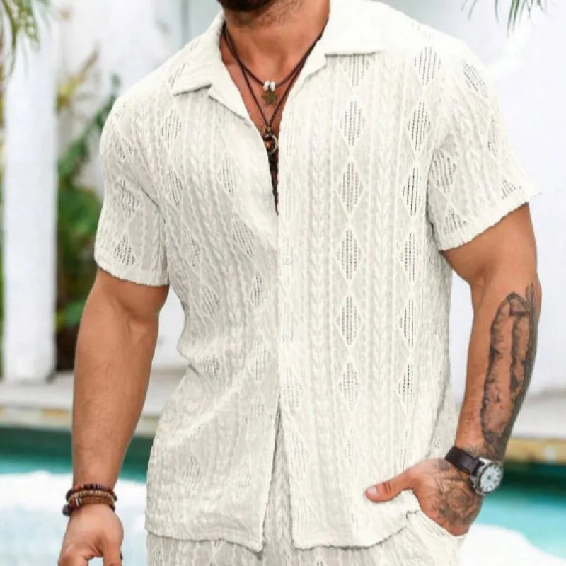 Men's Casual Solid Color Cuban Collar Short Sleeve Shirt 35226681Y sold by Manly product image thumbnail 4