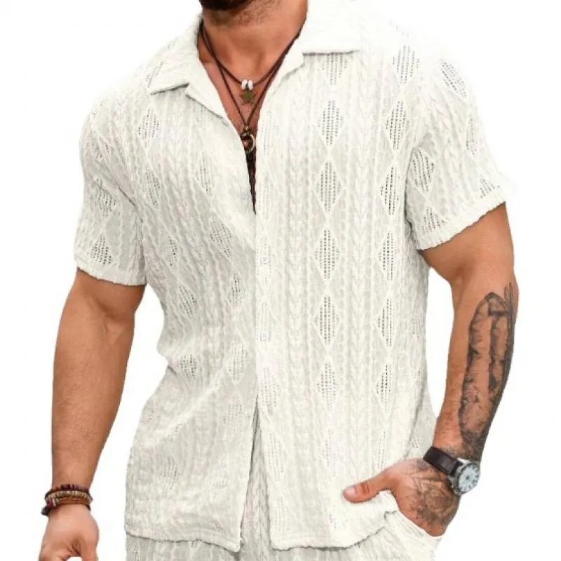 Men's Casual Solid Color Cuban Collar Short Sleeve Shirt 35226681Y sold by Manly