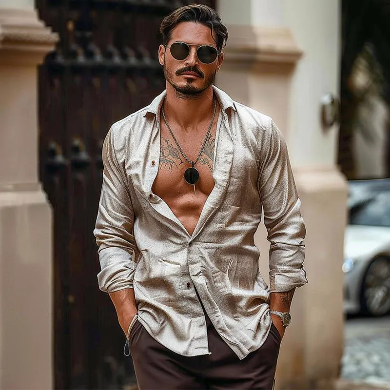 Men's Casual Solid Color Lapel Long Sleeve Shirt 67644911TO sold by Manly product image thumbnail 2