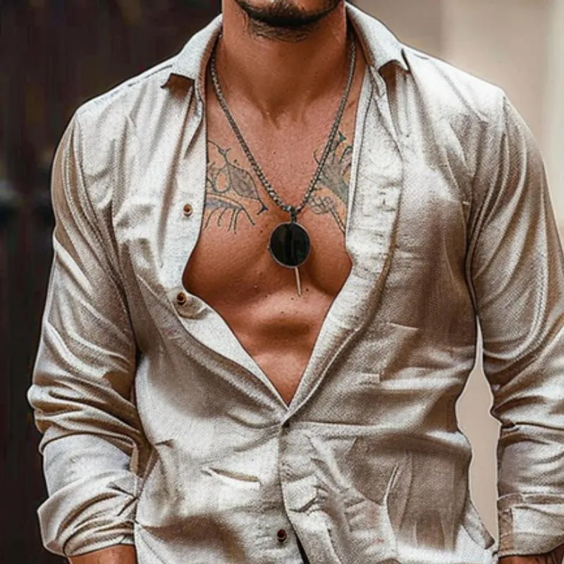 Men's Casual Solid Color Lapel Long Sleeve Shirt 67644911TO sold by Manly product image thumbnail 3