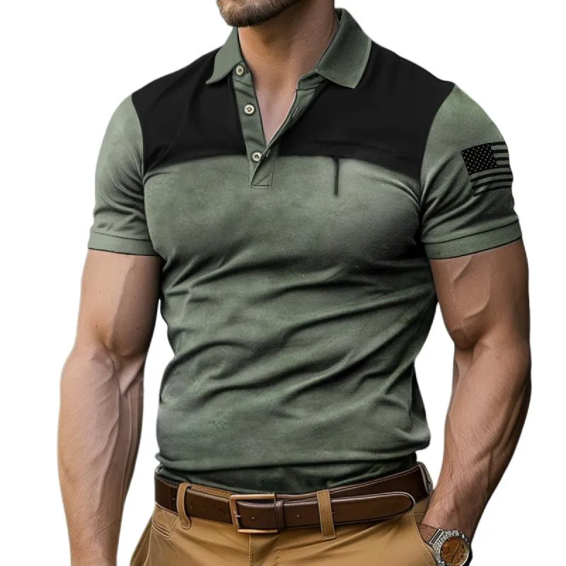 Men's Casual Retro Print Short-sleeved Polo Shirt 39479043TO sold by Manly