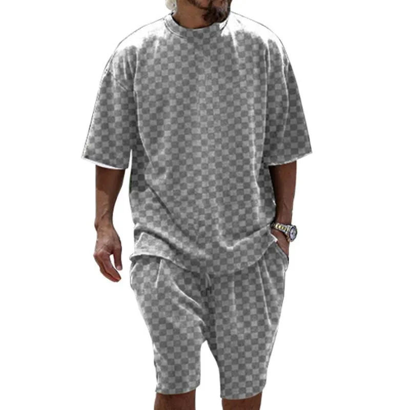 Men's Loose Checkerboard Round Neck Short-sleeve T-shirt Shorts Casual Set 67962312Z sold by Manly