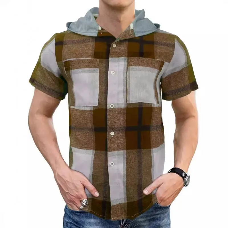 Men's Plaid Hooded Short Sleeve Shirt 64549620Y sold by Manly product image thumbnail 4