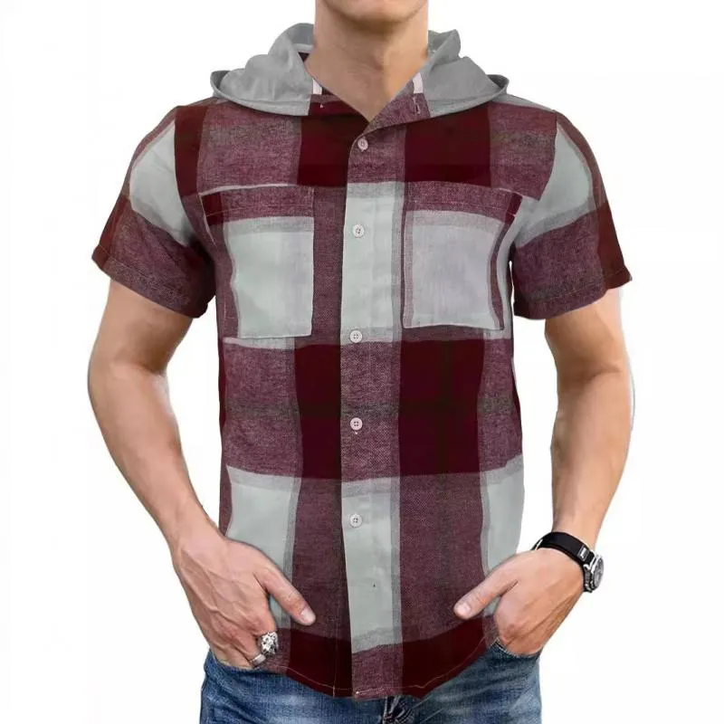 Men's Plaid Hooded Short Sleeve Shirt 64549620Y sold by Manly product image thumbnail 3
