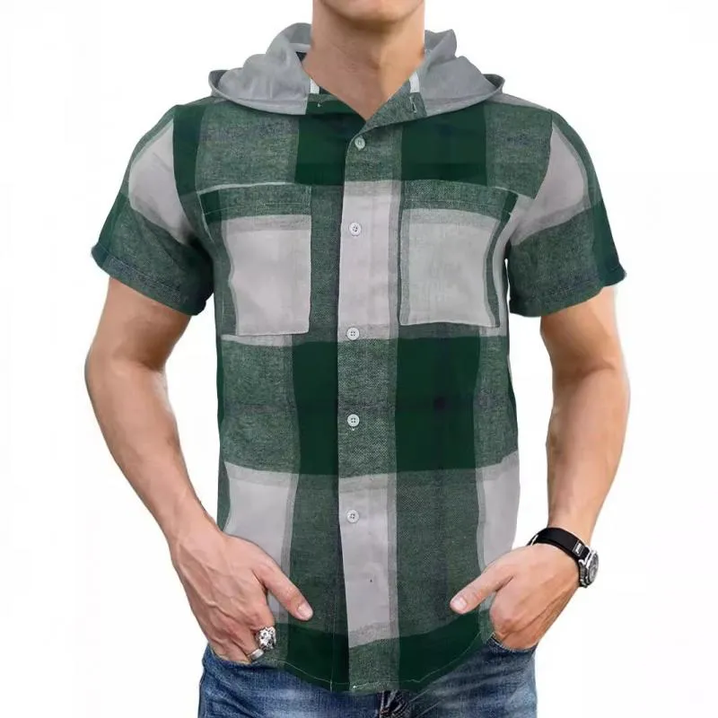 Men's Plaid Hooded Short Sleeve Shirt 64549620Y sold by Manly product image thumbnail 2