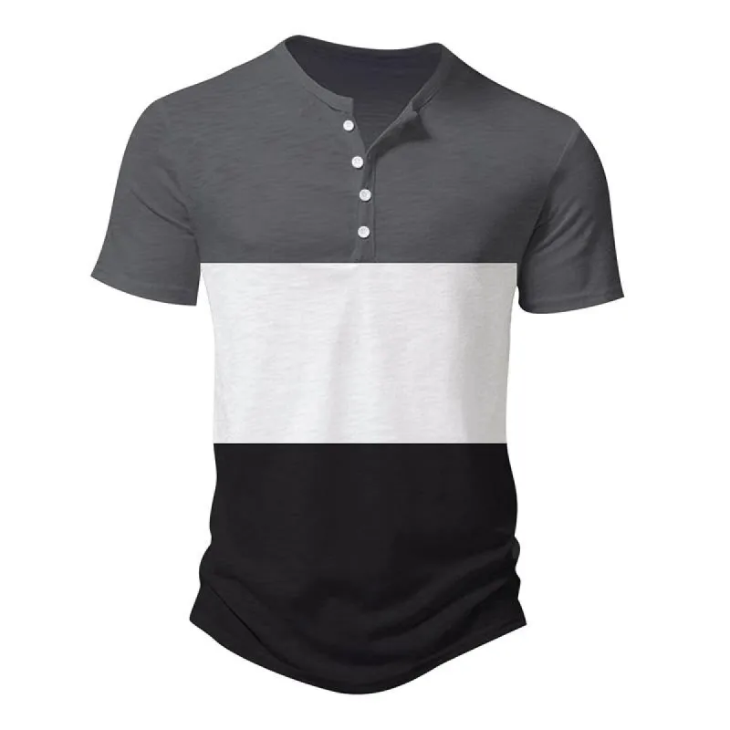 Men's Casual Patchwork Color-blocked Loose Short-sleeved T-shirt 27057165X sold by Manly
