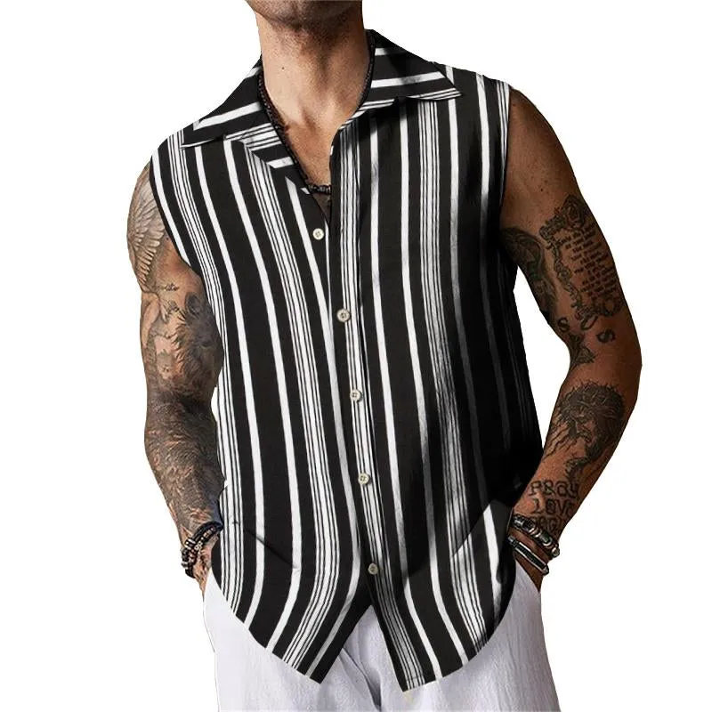 Men's Casual Striped Sleeveless Shirt Tank Top 85081322TO sold by Manly
