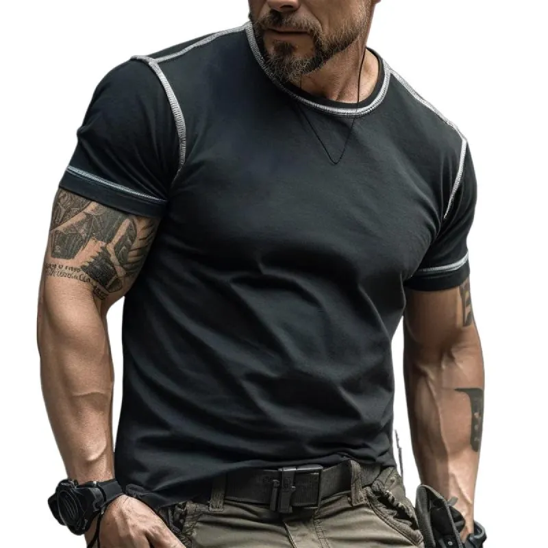 Men's Casual Round Neck Colorblock Short Sleeve Loose T-shirt 21740930M sold by Manly