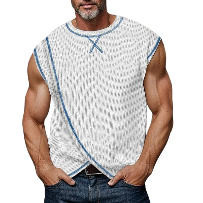 Men's Casual Cotton Blend Crew Neck Cross Hem Tank Top 99350218M sold by Manly