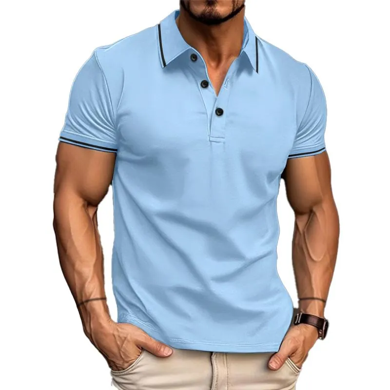 Men's Casual Solid Color Lapel Short Sleeve POLO Shirt 32883346Y sold by Manly