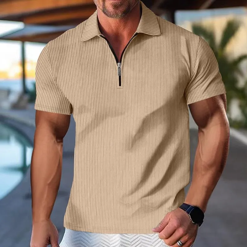 Men's Solid Striped Lapel Short Sleeve Polo Shirt 41578617Z sold by Manly product image thumbnail 4