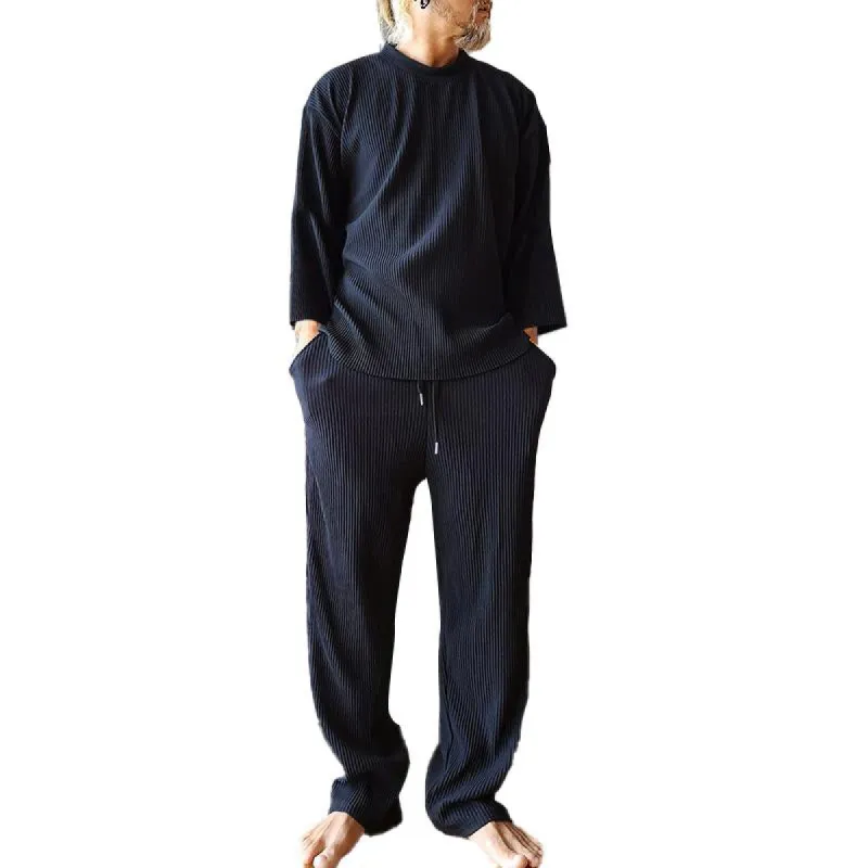 Men's Casual Loose Solid Color Long Sleeve T-Shirt Trousers Set 33546709Y sold by Manly