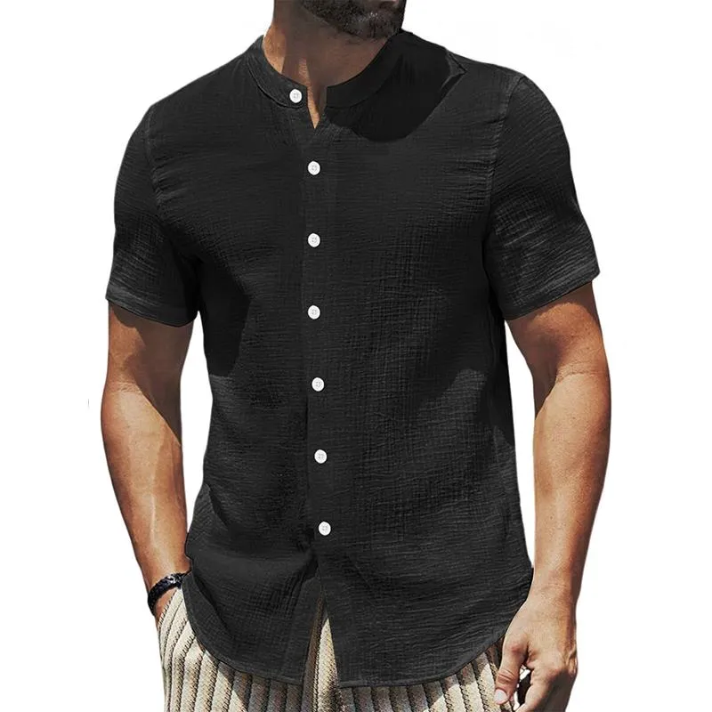 Men's Solid Stand Collar Short Sleeve Casual Shirt 01419799Z sold by Manly product image thumbnail 2