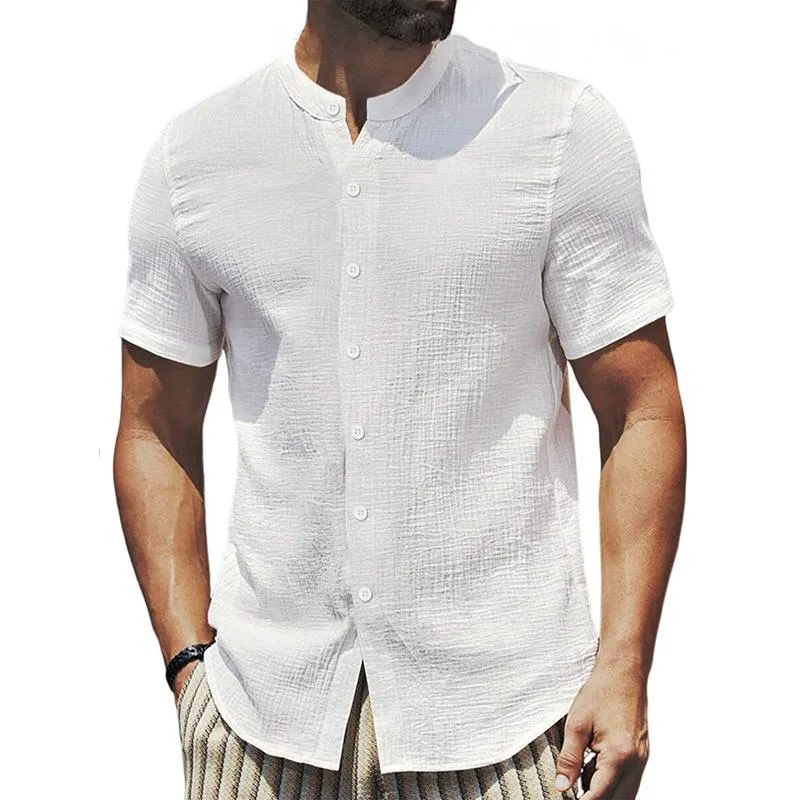 Men's Solid Stand Collar Short Sleeve Casual Shirt 01419799Z sold by Manly