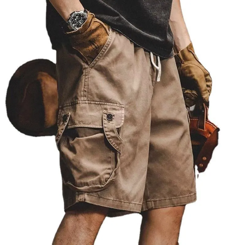 Men's Solid Color Cargo Retro Multi-pocket Shorts 72299233X sold by Manly