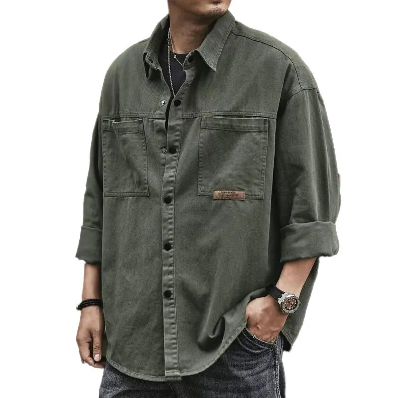 Men's Casual Solid Color Long Sleeve Cargo Shirt 14318605Y sold by Manly