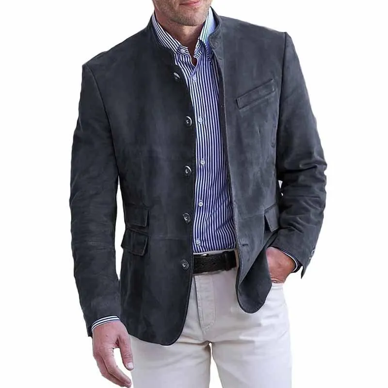 Men's Retro Stand Collar Single Breasted Slim Fit Multi-pocket Blazer 94502809M sold by Manly product image thumbnail 3