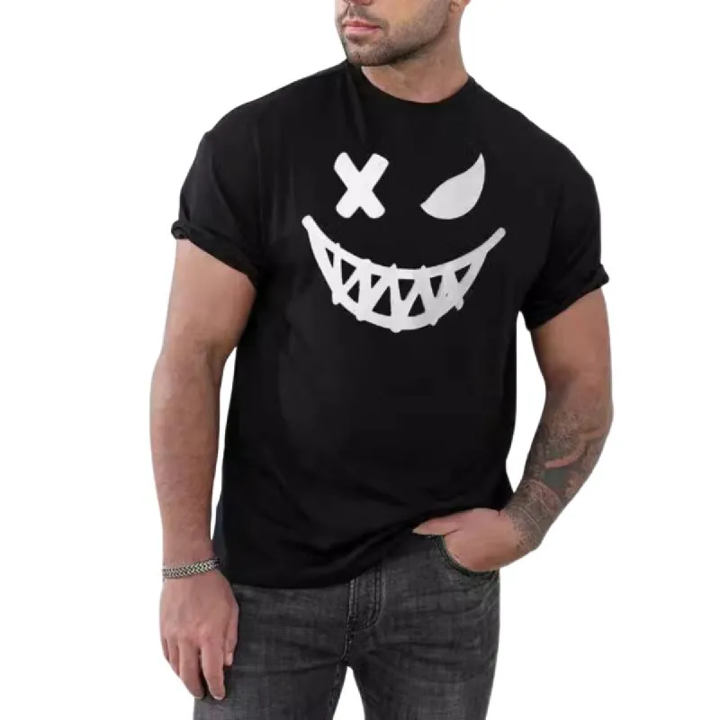 Men's Casual Smiley Face Crew Neck T-Shirt 39427113TO sold by Manly