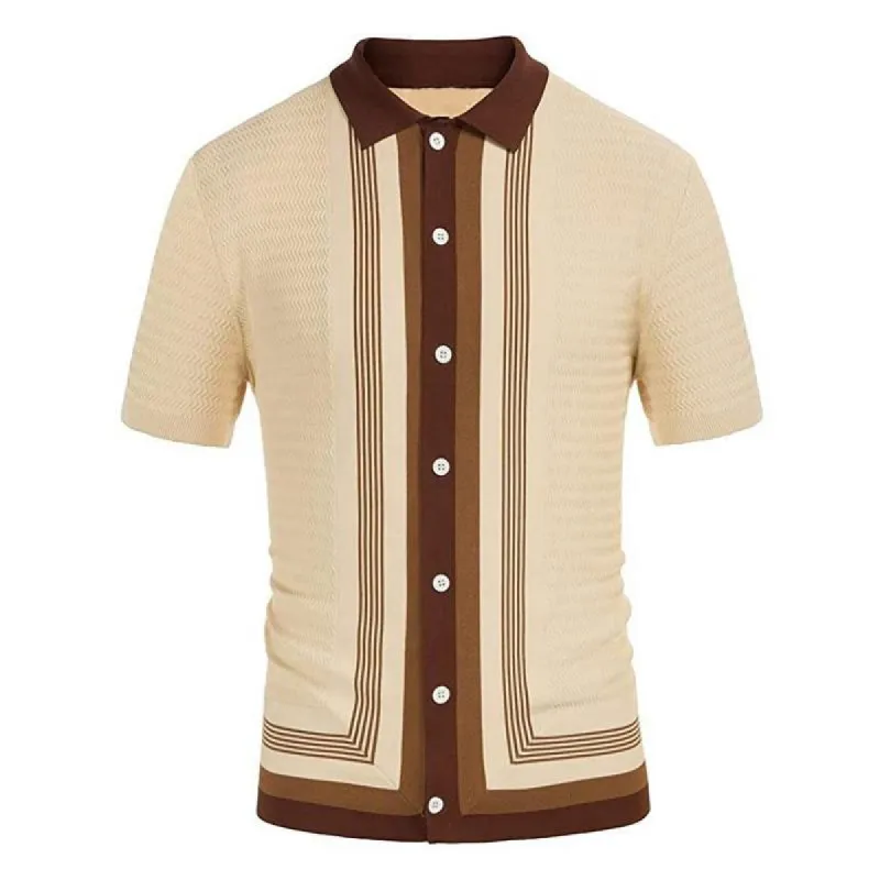Men's Striped Lapel Knit Short Sleeve Polo Shirt 31039511X sold by Manly