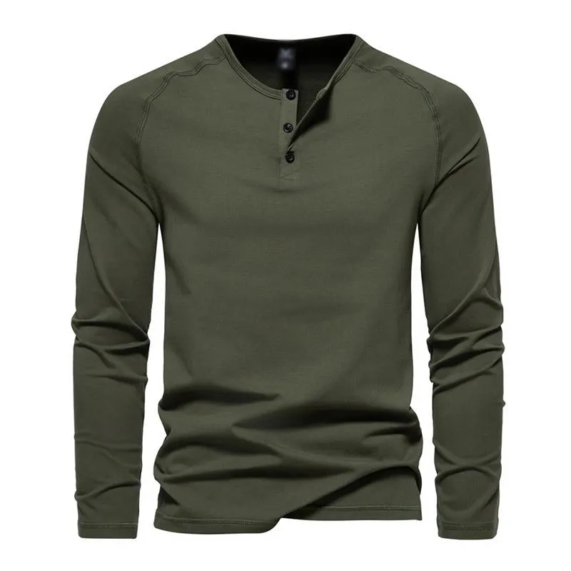 Men's Casual Solid Color Henley Collar Loose Long Sleeve T-Shirt 94745126M sold by Manly