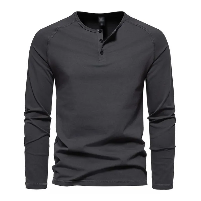 Men's Casual Solid Color Henley Collar Loose Long Sleeve T-Shirt 94745126M sold by Manly product image thumbnail 3